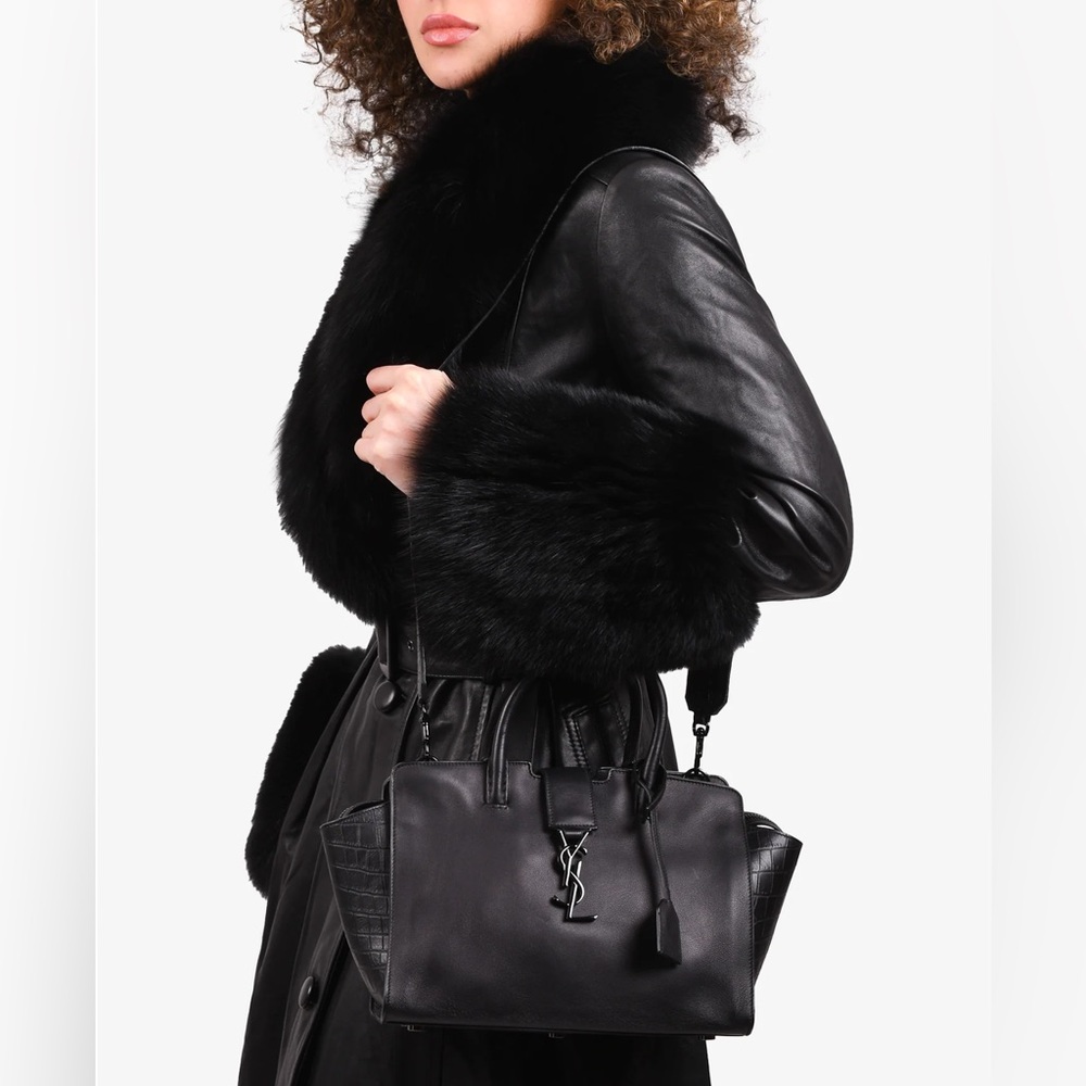 Saint Laurent YSL Logo Black Croc Embossed Leather Baby Downtown Cabas Tote - Picture 12 of 12